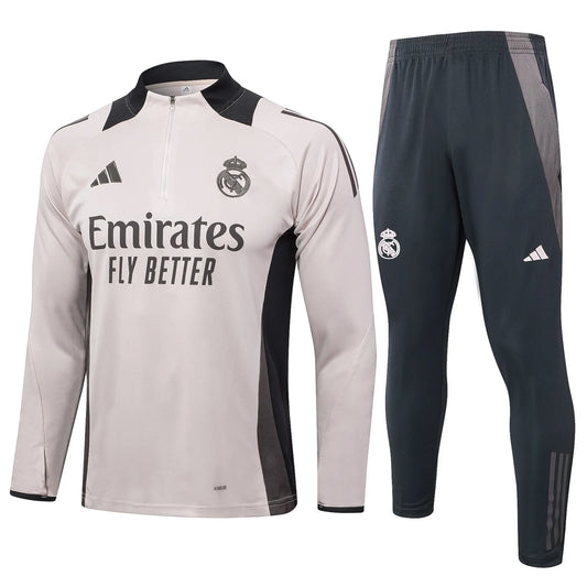 Conjunto Agasalho Real Madrid 24/25 Cinza Claro
