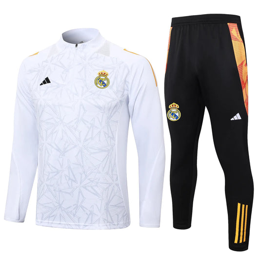 Conjunto Agasalho Real Madrid 24/25 Branco Listrado