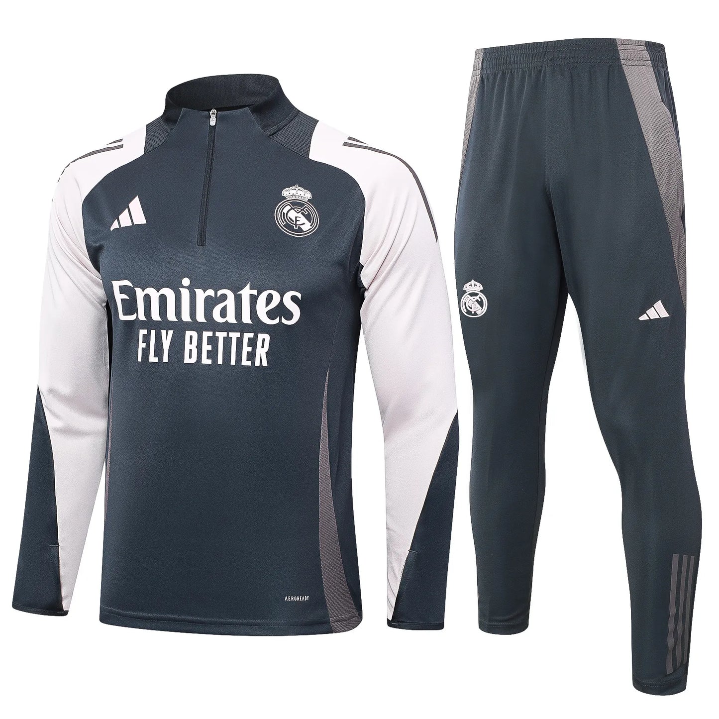 Conjunto Agasalho Real Madrid 24/25 Cinza e Branco