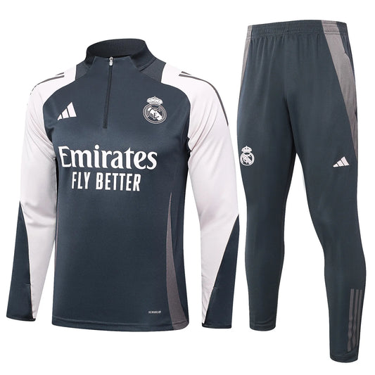 Conjunto Agasalho Real Madrid 24/25 Cinza e Branco