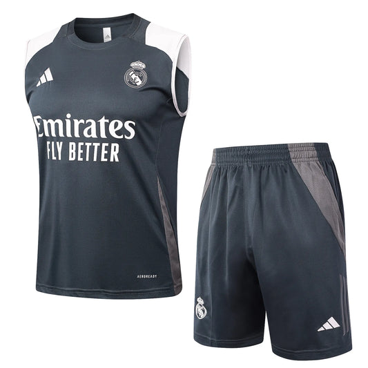 Conjunto Real Madrid Treino Regata 24/25 Cinza Liso