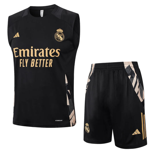 Conjunto Real Madrid Treino Regata 24/25 Preto Escamas